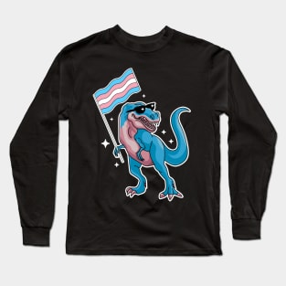 Transgender Dinosaur Trans Pride TRex Waving the Trans Flag Long Sleeve T-Shirt